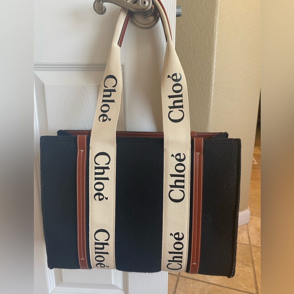 Chloe Woody Medium Felt and leather handbag EUC